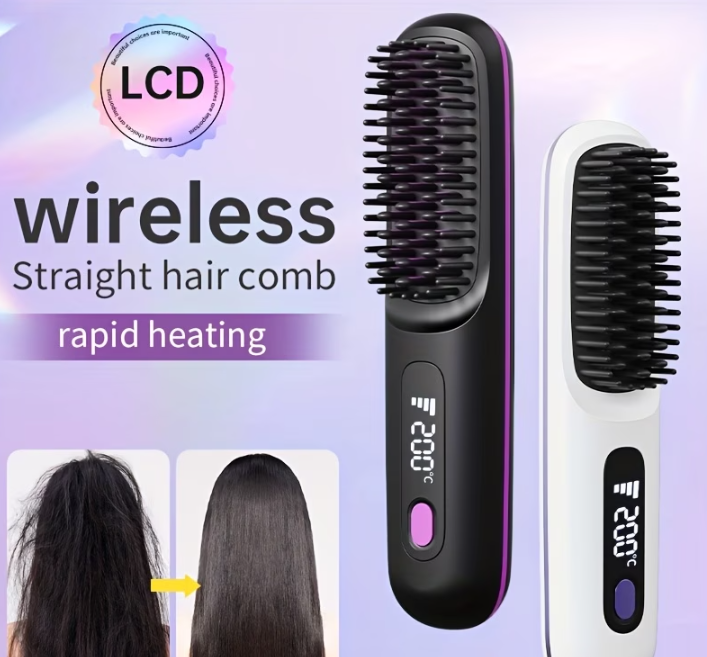 LumiEdge Portable Heated Hair Comb – USB-C Fast Heating, Cordless & Compact