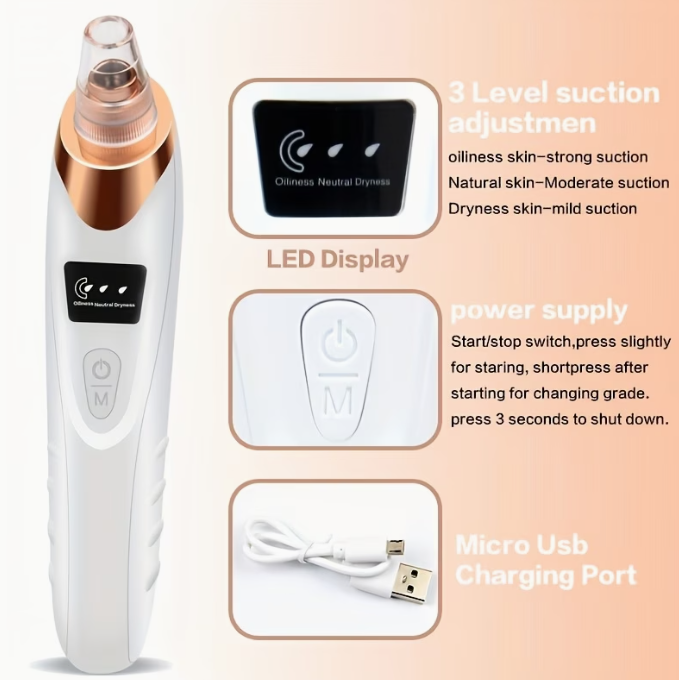 LumiEdge Smart Blackhead Remover & Pore Cleanser – 4 Intensities, USB Rechargeable